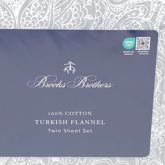Brooks Brothers 100% Cotton Turkish Flannel Twin Sheet Set - Picture 4 of 7